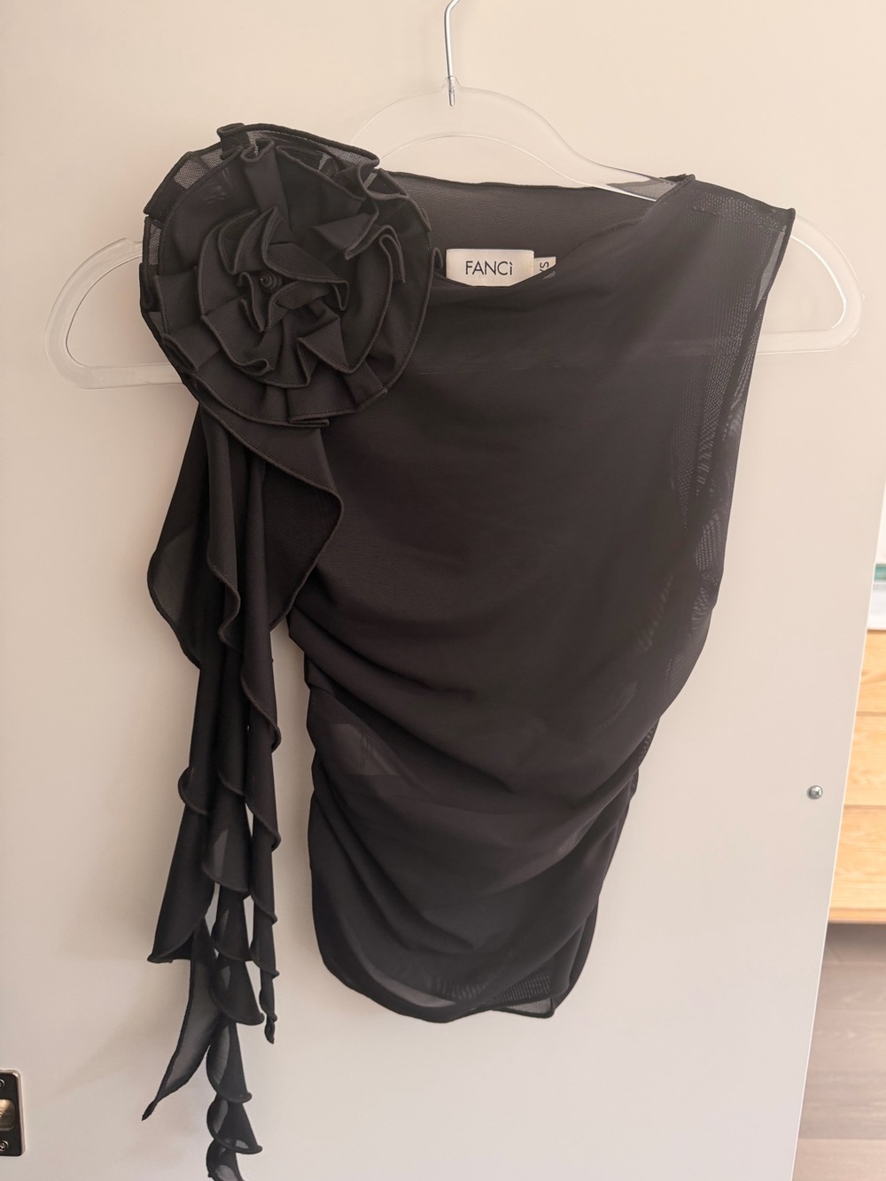 Fanci Black One-Shoulder Ruffle Top